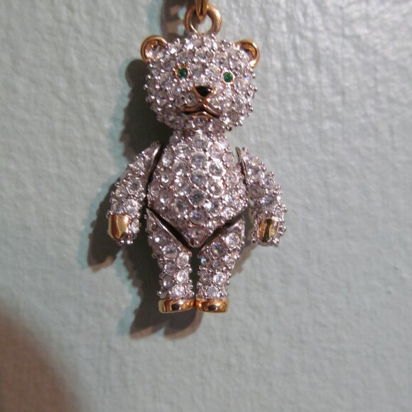 SWAROVSKI Swan Signed Jointed Crystal Teddy Bear Pendant Necklace Retired - Picture 14 of 16